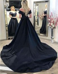 Black A-line Off the Shoulder Gothic Wedding Dress Court Train Simple Elegant Non White Wedding Gowns With Colour