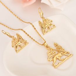 Ethiopian lion King Jewelry Set Real Gold GF Necklace/Earrings/pendant Habesha Africa Wedding bridal jewelry sets Gifts