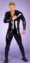 NEW Conjoined Sexy lingerie Men style Patent leather One-piece garment Long zipper Open crotch free shipping