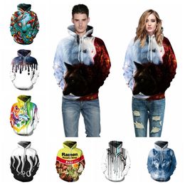 European autumn winter new hooded 3D printing long-sleeved casual pockets multi-color multi-code sweater support mixed batch