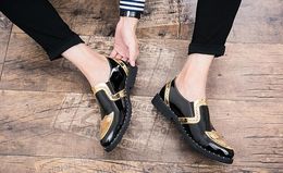 3 цветной бренд дизайн стильные мужские туфли задержанные ноги патентные кожаные туфли на вечеринку размером 38 ~ 45 золотых серебристого черного цвета