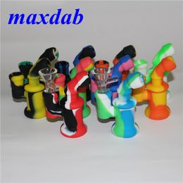 14mm Female Mini Silicone Oil Rigs hookah smoking Bongs Water Pipes with glass bowl Recycler silicon Bong Pipe dab Rig