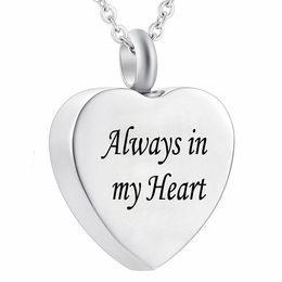 Always in My Heart Cremation Jewelry Keepsake Memorial Urn Necklace silver heart pendant