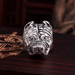 2021 Pitbull Bulldog Ring Stainless Steel Boys Retro Rings Wholesale Jewellery for Men Punk Animal Cluster Gifts