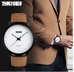 SKMEI Casual Men's Watches Leather Waterproof Joker Fashion Style Quartz Watch Men Sport Military Army Wristwatch