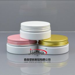 50 Grammes white PET Jar,Cosmetic Jar 50g white jar with gold/pink/white Aluminium Lid Make up Packaging Beauty Salon Equipment