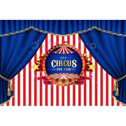 Red and White Stripes Circus Birthday Party Background Printed Blue Curtain Firework Stars Prince Baby Boy Stage Photo Backdrops