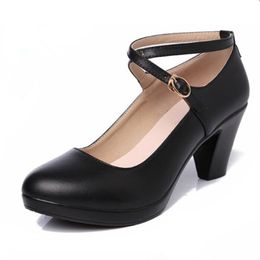 Elegant and Comfortable Women High Heel Shoes 2018 spring autumn Large Size real Leather Shoes Woman Black Work Shoes High Heels 6 and 8 Cm