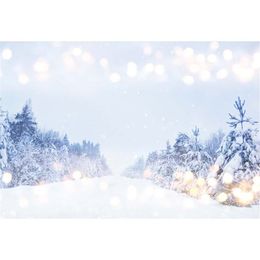 Outdoor Winter Scenic Photography Backdrop Bokeh Polka Dots Thick Snow Covered Pine Trees Kids Children Photo Studio Backgrounds