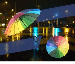 Rainbow Umbrellas 2017 High Quality 16K Golf Umbrella Automatic Long-handle Umbrella Sunny Rainy Pongee Rainbow Adult Color Umbrella a227