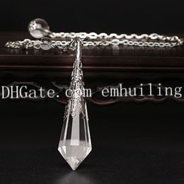 1Pcs Hand Carved Natural Clear Quartz Gemstone Chakra Dowsing Pendulum Reiki Balance Meditation Jewellery with Silver Plated Copper Bail