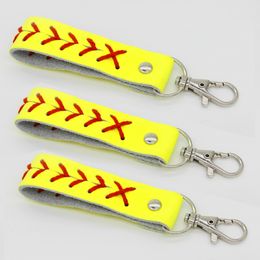 hotsale usa softball sunny Embroidered yellow really leather grils gifts with white real leather Baseball sports gifts jewelry keychain