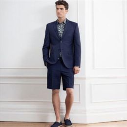 Handsome 2018 Summer Men Suits Navy Blue Short Pants Wedding Suits Custom Made Slim Fit Casual Tuxedos Best Man Blazer Prom Fashion 2Piece