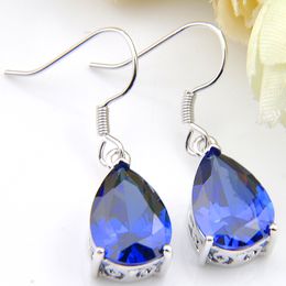 10Prs Luckyshine Classic Bright Waterdrop London Blue Topaz Earr Women's Blue Cubic Zirconia Gemstone Silver Dangle Earrings
