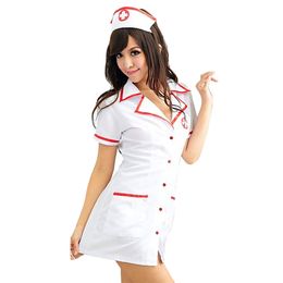 Sexy Nurse Costume Set Fantasias Hot Lingerie 2018 Sexy Erotic Cosplay for WomenCostume Nurse Uniform Tempt V-Neck Dress Y18101601