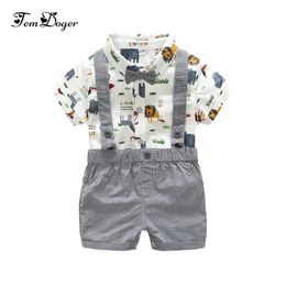 Tem Doger Baby Clothing Sets 2018 Summer Newborn Infant Boy Clothes Suit Tie Shirts+Overall 2PCS Outfits Set for Bebes 3-24M
