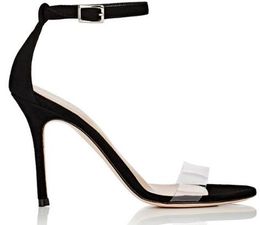 Women Black Faux Suede High Heel Transparent Clear PVC Ankle Strap Sandals Ladies Beige Covered Extreme Summer Heels Plus Size