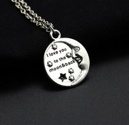 20pcs/lot Fashion Necklace Antique Silver I Love You To The Moon And Back Charms Pendants Necklace 60cm