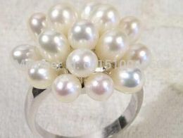 FREE SHIP >>>>>Genuine White Pearl Flower Ring Size: 6.7.8.9
