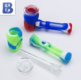 Silicone Hand Pipes Mini silicone Hookah Bong Multi Colours Portable Shisha Hand Pipes with silicon oil dab rigs dab tool