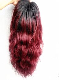 Human Virgin Remy Brazilian Wave Hair Lace Front Wigs Ombre T1B/99J Natural Black/Burgundy Colour