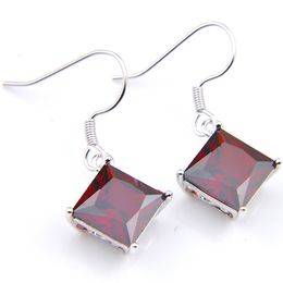 Luckyshine 12 Pair Fashion Jewellery Gift Red Garnet Gems Square Cz Zircon 925 Gift Dangle Earrings Jewellery For Woman