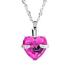 Wholesale custom gem heart - heart October birthstone funeral cremation ashes box necklace pendant fashion jewelry.