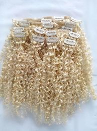 Brazilian Clip In Human Virgin Kinky Curly Hair Extensions Remy Blonde 613# Color 120g One Set