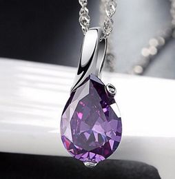 Amythest Pendant Necklace Designer Crystal Teardrop Angel Tears Pendant Platinum Plated Silver Chain Fine Jewelry for Women Statement