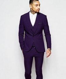 Customise Purple Shawl Lapel One Button Wedding Groom Tuxedos Men Suits Wedding/Prom/Dinner Best Man Blazer(Jacket+Tie+Vest+Pants) A A