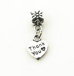 100Pcs/lot Tibetan Silver Thank You Charms Big Hole beads Dangle Charms For Jewellery Making findings