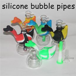 New Creative Silicone Tobacco Smoking bong Cigarette Pipe Water Hookah Bong Portable Shisha Hand Spoon Pipes Tools With glass Bowl smoke rig