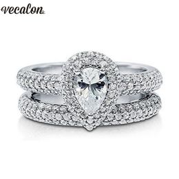 Vecalon Luxury Promise Wedding Bands Ring Set 925 Sterling Silver Diamond Stone Engagement rings for women Finger Jewellery Gift