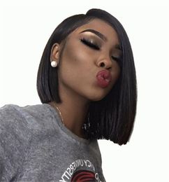 Indian Human Hair Silk Base Lace Front Short Bob Wigs For Black Women Silky Straight Silk Top Glueless Full Lace Wigs