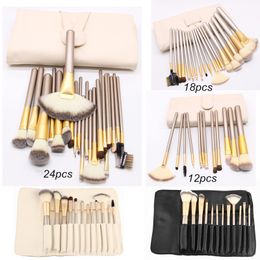 Professional Makeup Brush Set 12 18 24 pcs White Black Eyeshadow Blush Lip Multipurpose Full Make Up Brushes Kit with Leather Bag