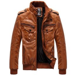 Mens Locomotive Leather Jacket Coat Thickening Fur Outerwear Slim Winter Brown M-xxxl