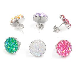 Fashion Round Resin 12mm stainless steel Druzy Drusy crown Earrings Handmade Stud for Women Jewelry