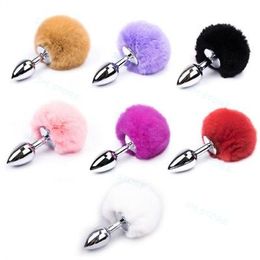 Anal Toys Fluffy Fur Bunny Rabbit Tail Stainless Steel Plug Cosplay Animal Pet Tails #R78