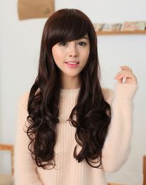 long charm style fashion wavy natural Hair wig dark brown Wigs