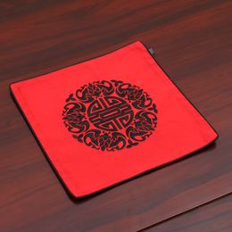 Fine Embroidery Joyous Chinese Silk Placemats for Table Plate Bowl Mat Square Fashion Simple Protective Insulation Coffee Pads 26 x 26 cm