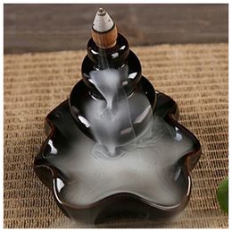 Ceramic Lotus Flower Incense Burner Holder #18 Black