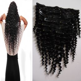 Brazilian Kinky Curly Cheap Human Clip In hair Extensions Hair Weave Natural Colour 7pcs/set unprocessed virgin brazilian hair