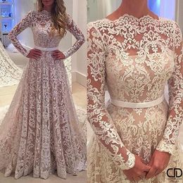 New Designer Vintage Full Lace Wedding Dresses Long Sleeves Dubai Arabic Robe De Mariage Court Train Wedding Dress Bridal Gowns