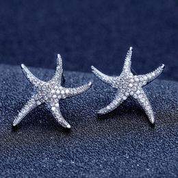Starfish Style Earring White Gold Filled 5A clear zircon Cz Engagement wedding Stud Earrings for women festival Gift