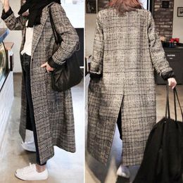 Cappotto lungo scozzese da donna cappotto di lana a maniche lunghe capispalla sciolto femminile inverno autunno trench plus size C18110601
