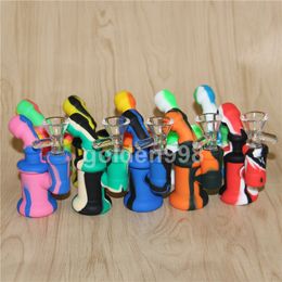 small bong free shipping with wholesale cheap price small silicone bong with perc 10 colors water Hand pipes with glass Bowl