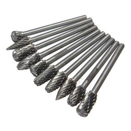 Freeshipping New Arrival 10Pcs/lot 1/8 Tungsten Carbide Burr Set 3mm Drill Bit Rotary Cutter Files CNC Engraving CED 6mm With Box