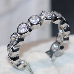Cute Luxury Fashion Jewelry 925 Sterling Silver Brand Desgin White Topaz CZ Diamond Gemstones Party Women Wedding Circle Band Ring SetGift