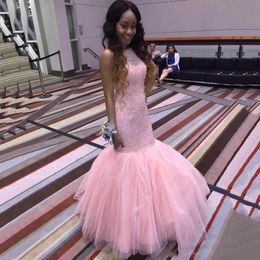 Evening Mermaid Pink Dresses Jewel Sleeveless Beaded Prom Back Zipper Floor-length Custom Made Formal Party Gowns