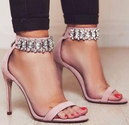 Ladies Delicate Glittering Crystal Ankle Strap Gladiator High Heel Sandals Bling Bling Rhinestone Wedding Shoes Banquet Pumps